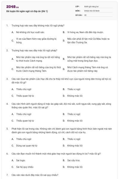 Đề luyện thi ngôn ngữ có đáp án (Đề 1)