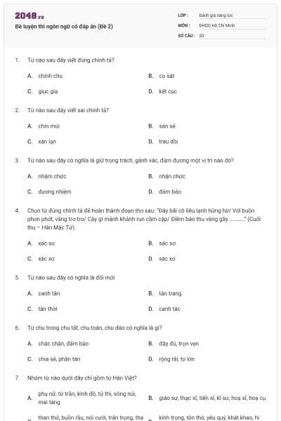 Đề luyện thi ngôn ngữ có đáp án (Đề 2)