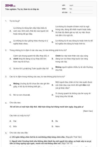 Trắc nghiệm: Trợ từ, thán từ có đáp án