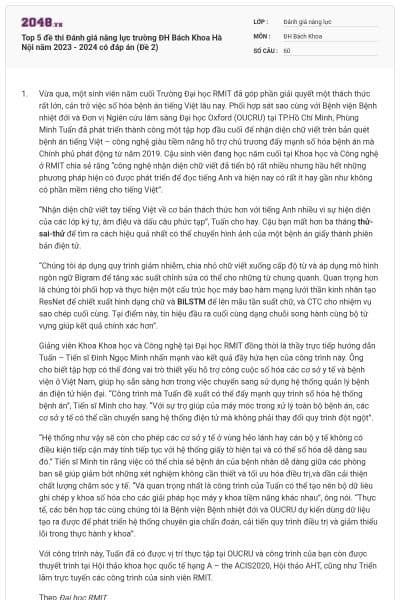 Top 5 đề thi Đánh giá năng lực trường ĐH Bách Khoa Hà Nội năm 2023 - 2024 có đáp án (Đề 2)