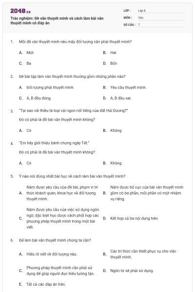Trắc nghiệm: Đề văn thuyết minh và cách làm bài văn thuyết minh có đáp án