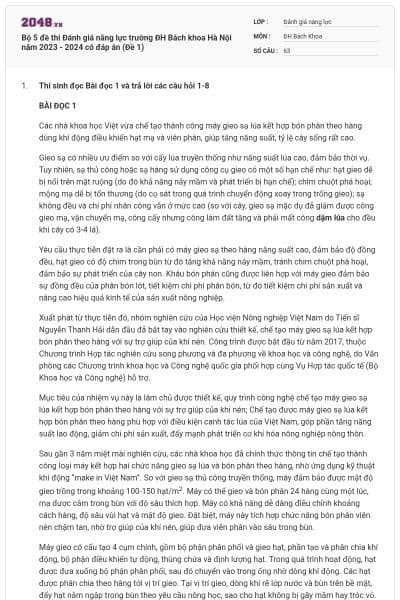 Bộ 5 đề thi Đánh giá năng lực trường ĐH Bách khoa Hà Nội năm 2023 - 2024 có đáp án (Đề 1)
