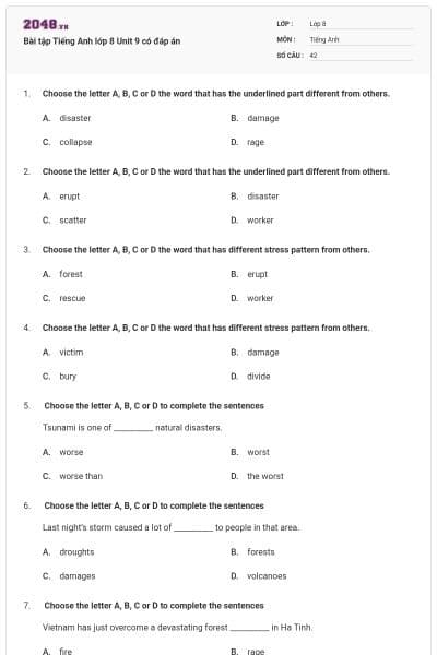 Bài tập Tiếng Anh lớp 8 Unit 9 có đáp án