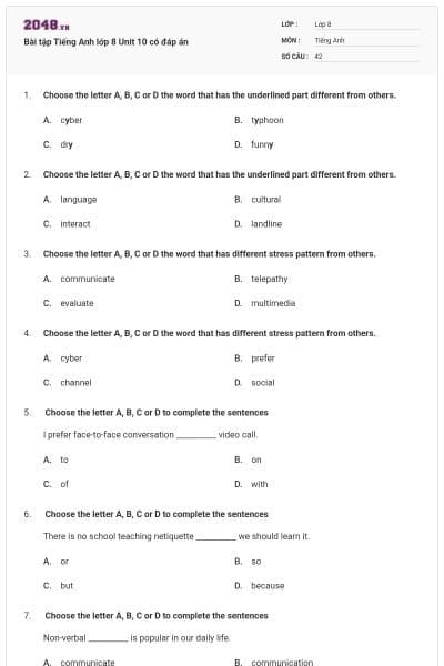 Bài tập Tiếng Anh lớp 8 Unit 10 có đáp án