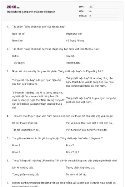 Trắc nghiệm: Sống chết mặc bay có đáp án