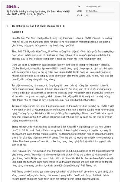 Bộ 5 đề thi Đánh giá năng lực trường ĐH Bách khoa Hà Nội năm 2023 - 2024 có đáp án (Đề 2)