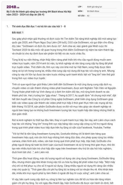 Bộ 5 đề thi Đánh giá năng lực trường ĐH Bách khoa Hà Nội năm 2023 - 2024 có đáp án (Đề 4)