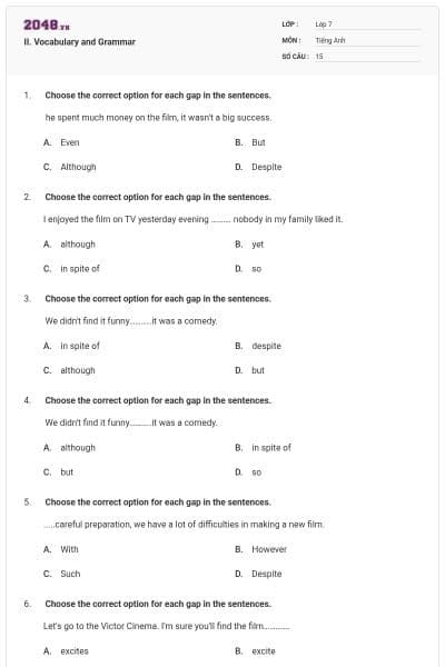 II. Vocabulary and Grammar