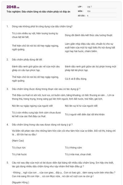 Trắc nghiệm: Dấu chấm lửng và dấu chấm phẩy có đáp án