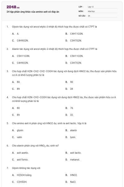 24 tập phản ứng khác của amino axit có đáp án