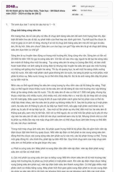 Đề thi Đánh giá tư duy Đọc hiểu, Toán học - ĐH Bách khoa năm 2023 - 2024 có đáp án (Đề 2)