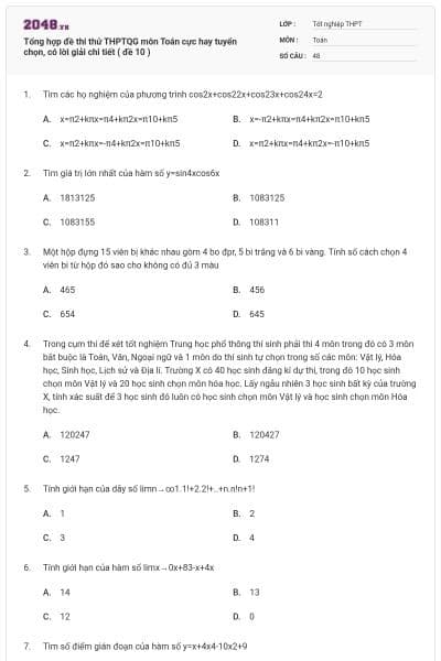 Tổng hợp đề thi thử THPTQG môn Toán cực hay tuyển chọn, có lời giải chi tiết ( đề 10 )