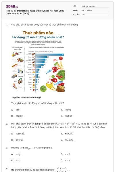 Top 10 đề thi Đánh giá năng lực ĐHQG Hà Nội năm 2023 - 2024 có đáp án (Đề 1)