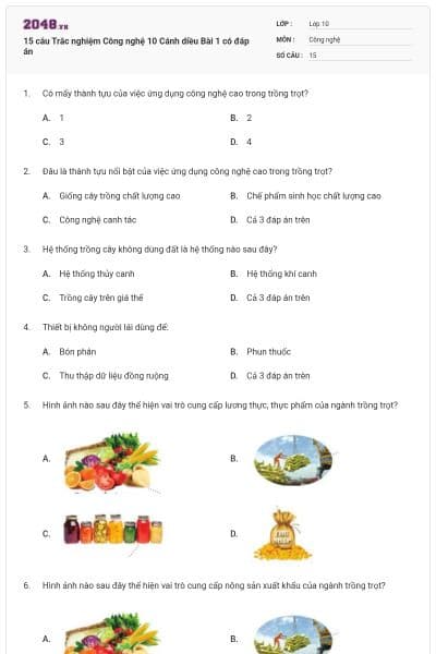 15 câu Trắc nghiệm Công nghệ 10 Cánh diều Bài 1 có đáp án