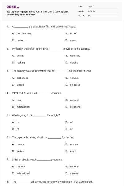Bài tập trắc nghiệm Tiếng Anh 6 mới Unit 7 (có đáp án): Vocabulary and Grammar