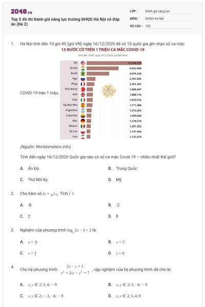 Top 5 đề thi Đánh giá năng lực trường ĐHQG Hà Nội có đáp án (Đề 2)
