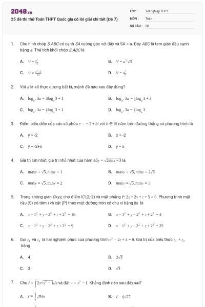 25 đề thi thử Toán THPT Quốc gia có lời giải chi tiết (Đề 7)
