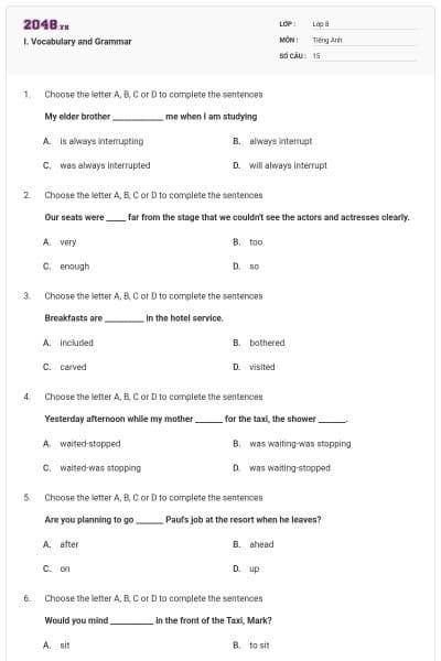 I. Vocabulary and Grammar