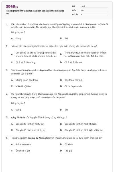 Trắc nghiệm: Ôn tập phần Tập làm văn (tiếp theo) có đáp án