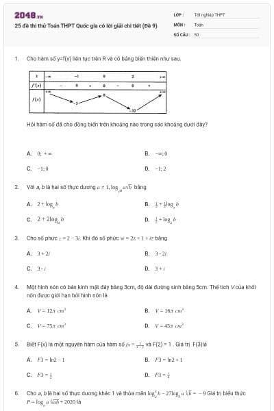 25 đề thi thử Toán THPT Quốc gia có lời giải chi tiết (Đề 9)