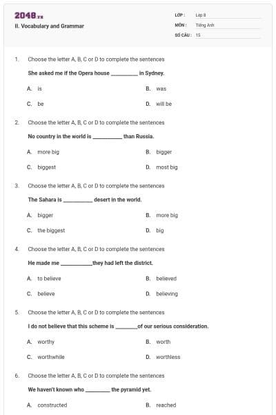 II. Vocabulary and Grammar