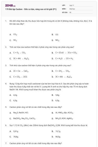 170 Bài tập Cacbon - Silic cơ bản, nâng cao có lời giải (P1)