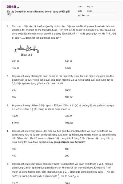 Bài tập Dòng điện xoay chiều mức độ vận dụng có lời giải (P3)