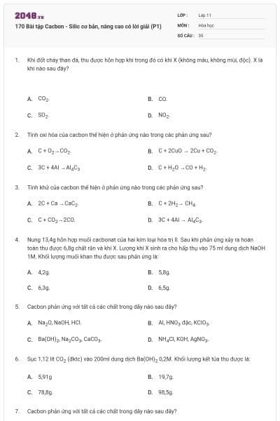 170 Bài tập Cacbon - Silic cơ bản, nâng cao có lời giải (P1)
