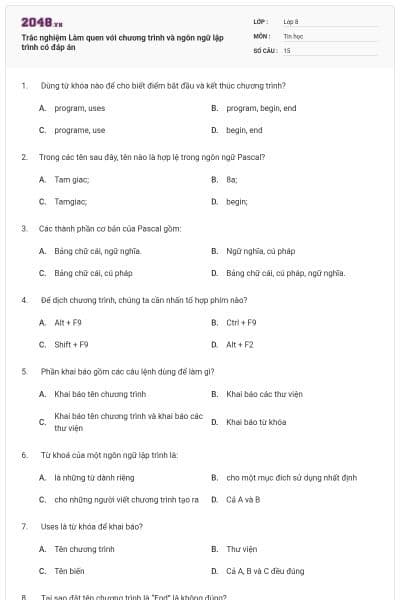 Trắc nghiệm Làm quen với chương trình và ngôn ngữ lập trình có đáp án
