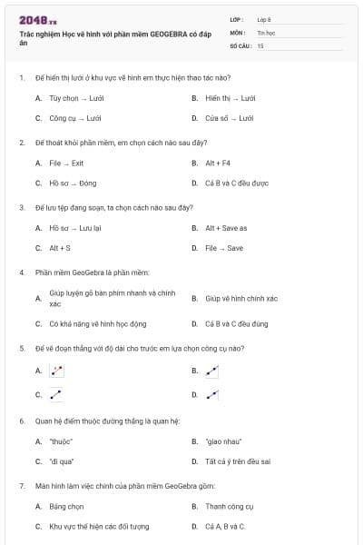 Trắc nghiệm Học vẽ hình với phần mềm GEOGEBRA có đáp án