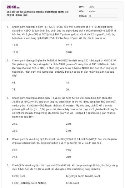 265 bài tập sắt và một số kim loại quan trọng ôn thi Đại học có lời giải (p2)
