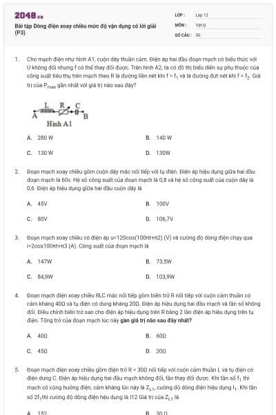 Bài tập Dòng điện xoay chiều mức độ vận dụng có lời giải (P3)