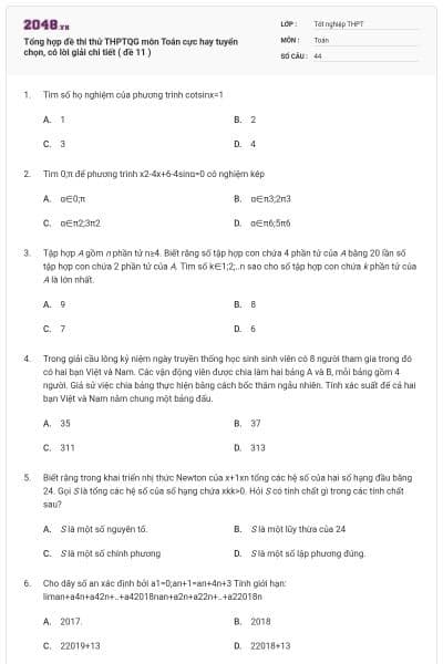 Tổng hợp đề thi thử THPTQG môn Toán cực hay tuyển chọn, có lời giải chi tiết ( đề 11 )