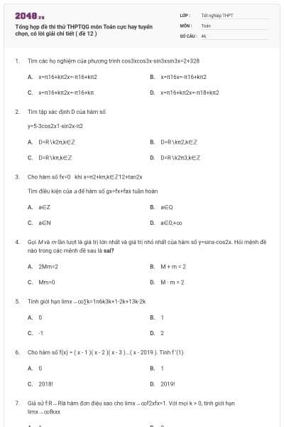 Tổng hợp đề thi thử THPTQG môn Toán cực hay tuyển chọn, có lời giải chi tiết ( đề 12 )