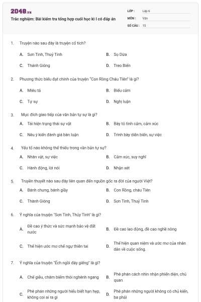 Trắc nghiệm: Bài kiểm tra tổng hợp cuối học kì I có đáp án