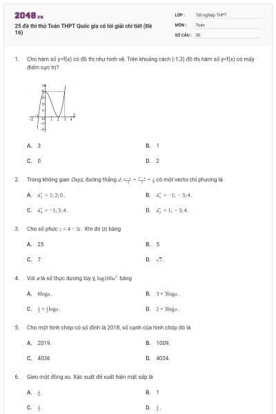 25 đề thi thử Toán THPT Quốc gia có lời giải chi tiết (Đề 16)