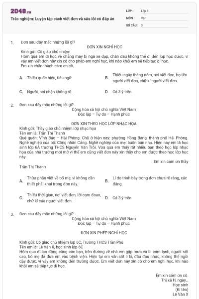 Trắc nghiệm: Luyện tập cách viết đơn và sửa lỗi có đáp án