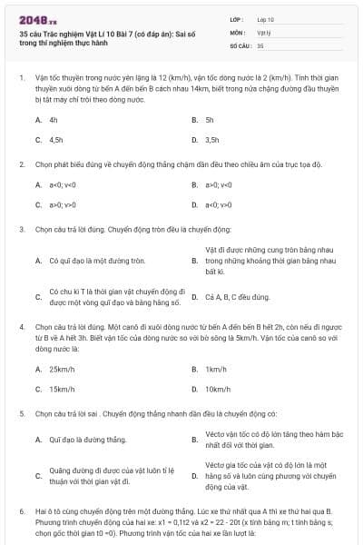 35 câu Trắc nghiệm Vật Lí 10 Bài 7 (có đáp án): Sai số trong thí nghiệm thực hành