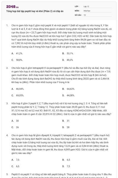 Tổng hợp bài tập peptit hay và khó (Phần 2) có đáp án