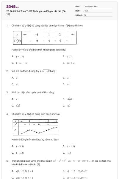 25 đề thi thử Toán THPT Quốc gia có lời giải chi tiết (Đề 19)