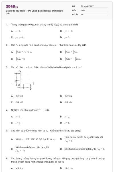 25 đề thi thử Toán THPT Quốc gia có lời giải chi tiết (Đề 20)