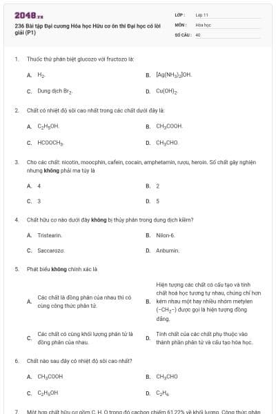 236 Bài tập Đại cương Hóa học Hữu cơ ôn thi Đại học có lời giải (P1)