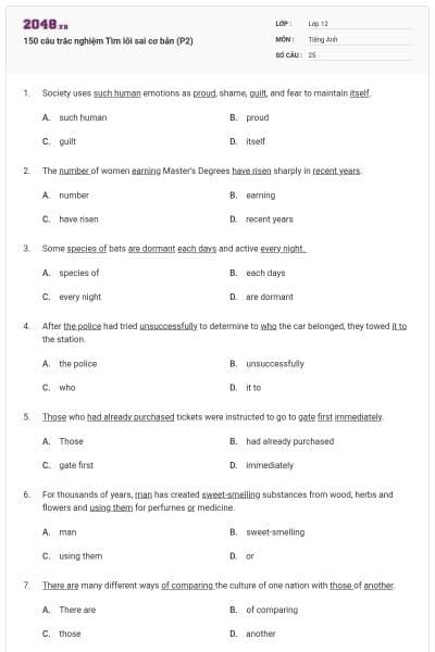 150 câu trắc nghiệm Tìm lỗi sai cơ bản (P2)