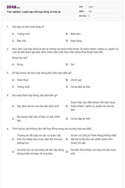 Trắc nghiệm: Luyện tập viết hợp đồng có đáp án