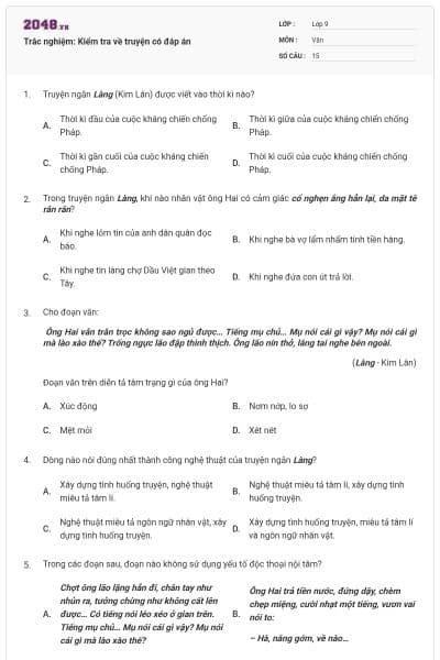 Trắc nghiệm: Kiểm tra về truyện có đáp án