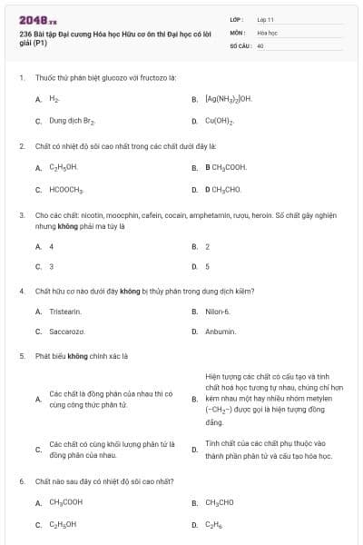 236 Bài tập Đại cương Hóa học Hữu cơ ôn thi Đại học có lời giải (P1)