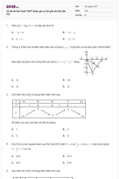 25 đề thi thử Toán THPT Quốc gia có lời giải chi tiết (Đề 22)