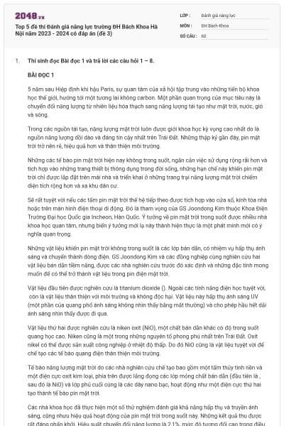 Top 5 đề thi Đánh giá năng lực trường ĐH Bách Khoa Hà Nội năm 2023 - 2024 có đáp án (đề 3)