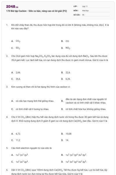 170 Bài tập Cacbon - Silic cơ bản, nâng cao có lời giải (P2)