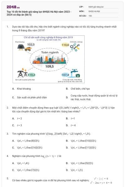 Top 10 đề thi Đánh giá năng lực ĐHQG Hà Nội năm 2023 - 2024 có đáp án (Đề 5)